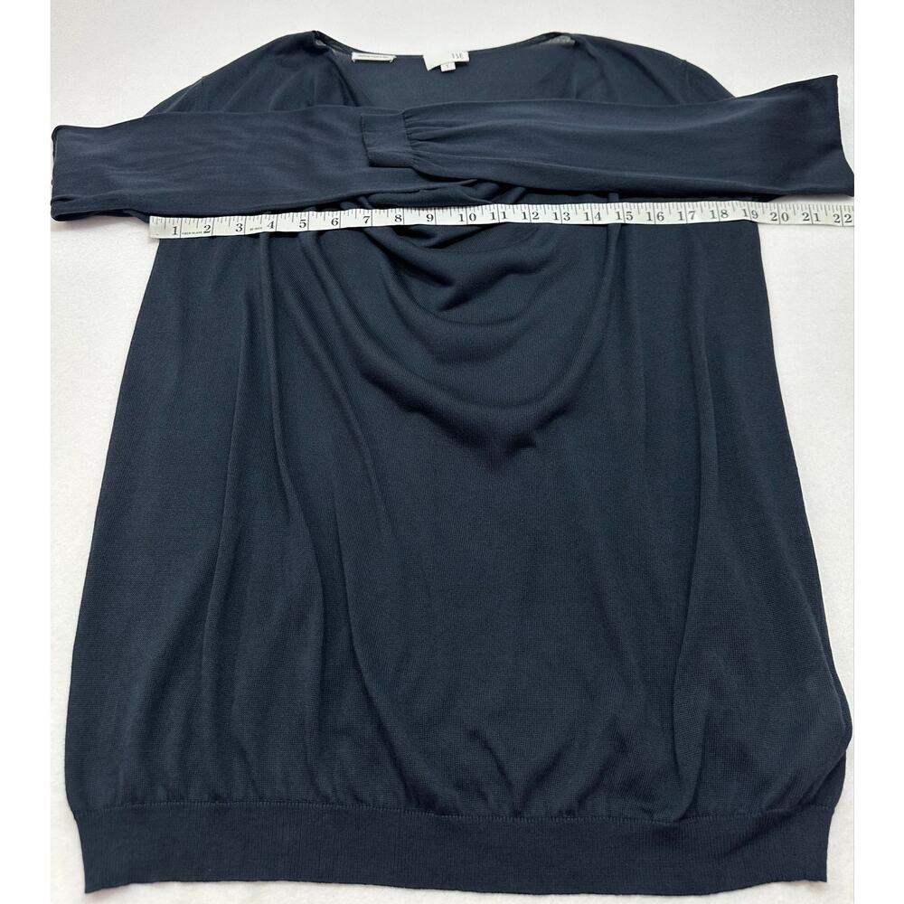TSE 100% Silk Italian Dark Navy Cowl Neck Long Sleeve Knit Top Size Large - Picture 10 of 13